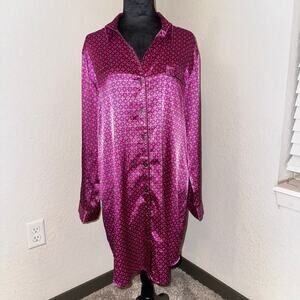 Victoria's Secret Women's Button Up Sleepwear Gown Size Medium Hot Pink Pattern